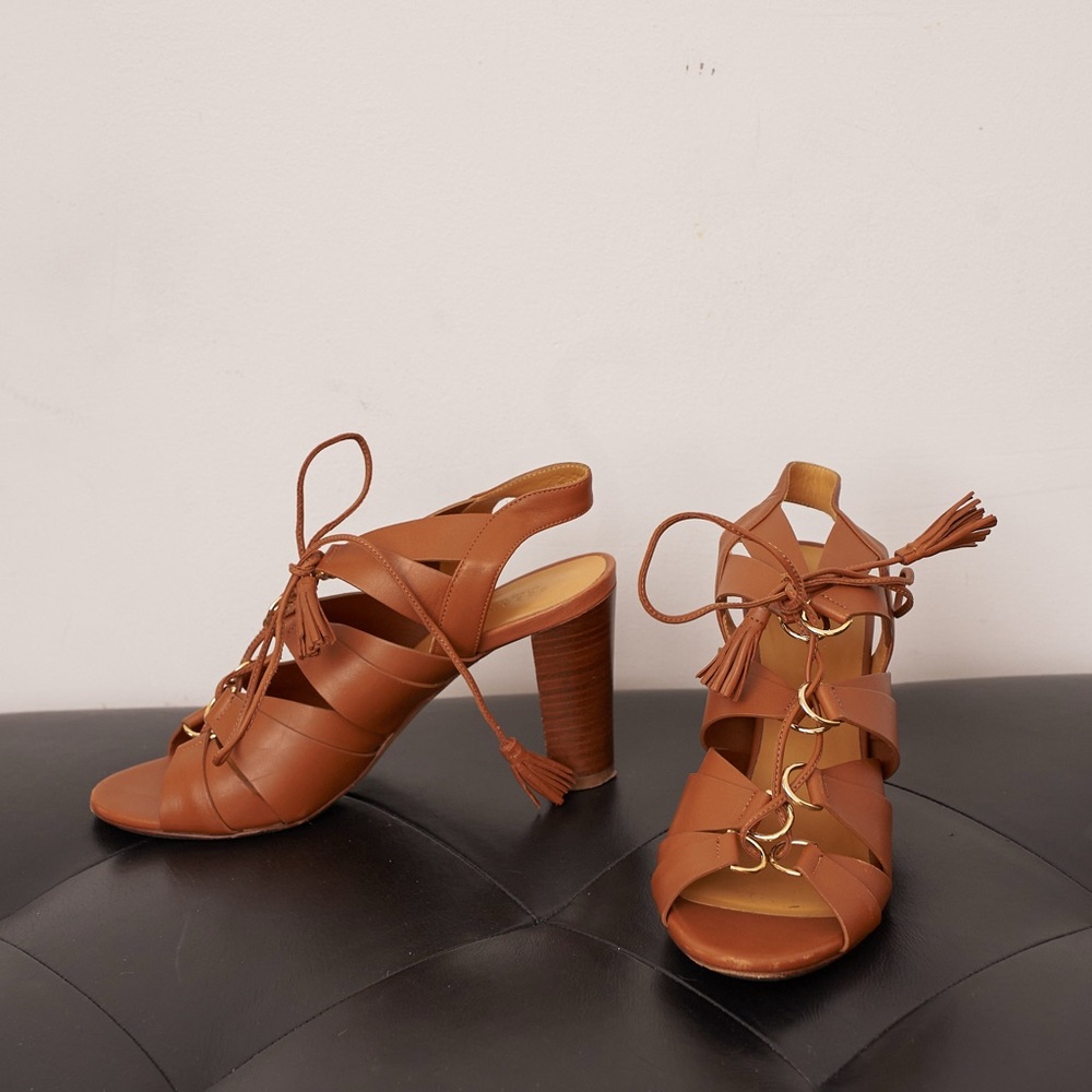 Sezane Tan Strappy Heels